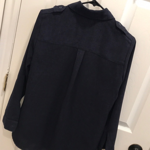 Anne Klein II Navy Textured Button-Up Shirt - Picture 5 of 6
